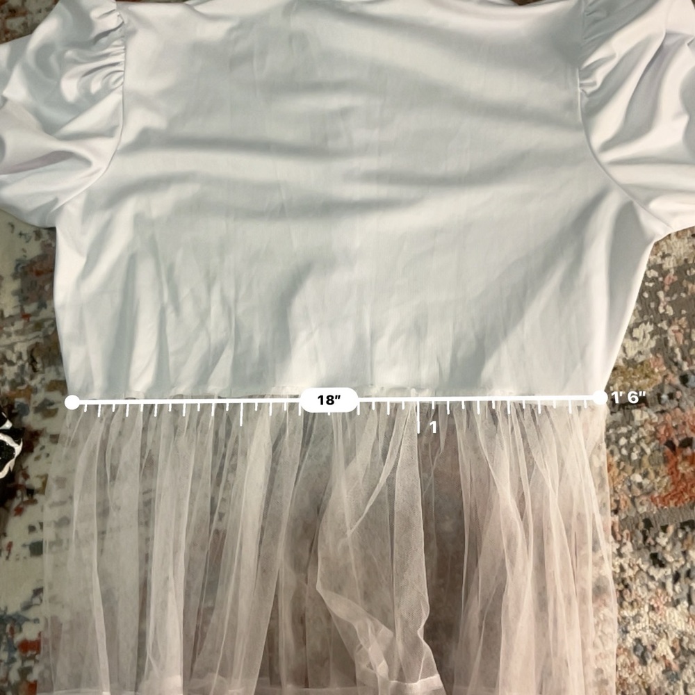 Elegant White Sheer Half Overlay Dress NWOT Fairycore Whimsigoth Ethereal - Picture 7 of 8